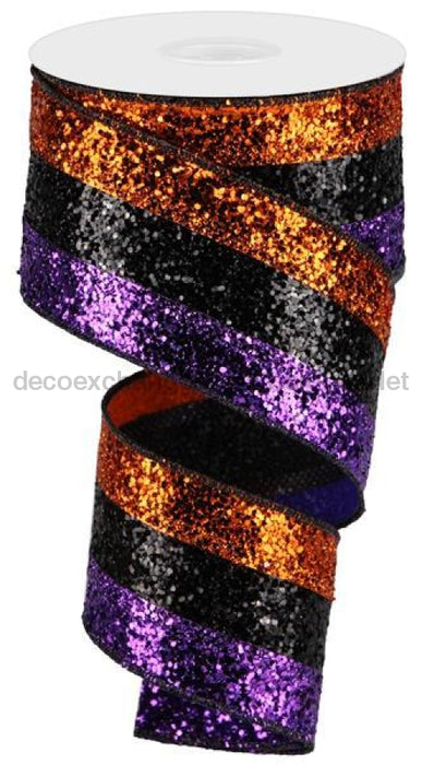 2.5X10Yd 3-In-1 Large Glitter Orange/Black/Purple Rg8982Yr Ribbon