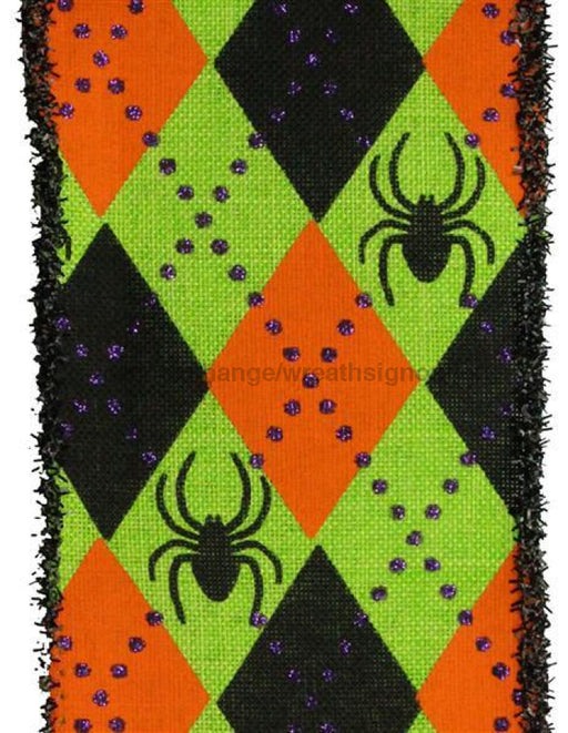 2.5"X10Yd Argyle Spiders On Royal Lime/Orange/Black/Purple RG8965E9 - DecoExchange