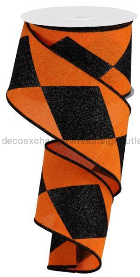2.5"X10Yd Bold Harlequin On Royal Orange/Black RGB102020 - DecoExchange®