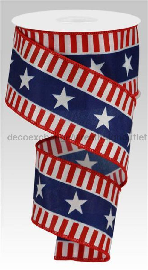 2.5"X10Yd Bold Stars/Stripes On Satin White/Red/Blue RGC115127 - DecoExchange