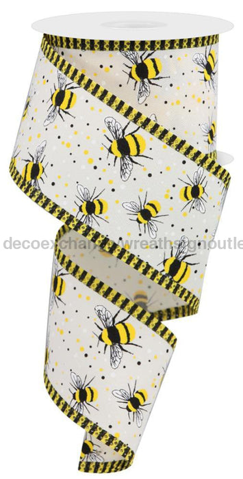 2.5’X10Yd Bumble Bee/Diag/Stripe Ivory/Yellow/White/Black Rga838597 Ribbon