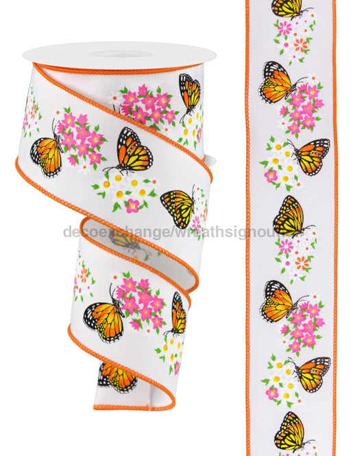 2.5’X10Yd Butterfly W/Flowers White/Multi Rge174927 Ribbon
