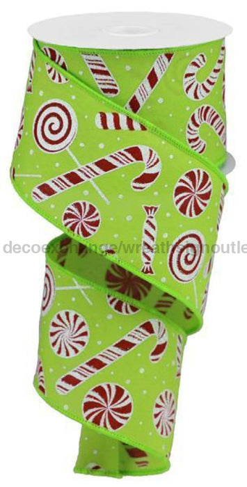 2.5"X10Yd Candy Cane/Peppermint Lime/Red RGB118933 - DecoExchange