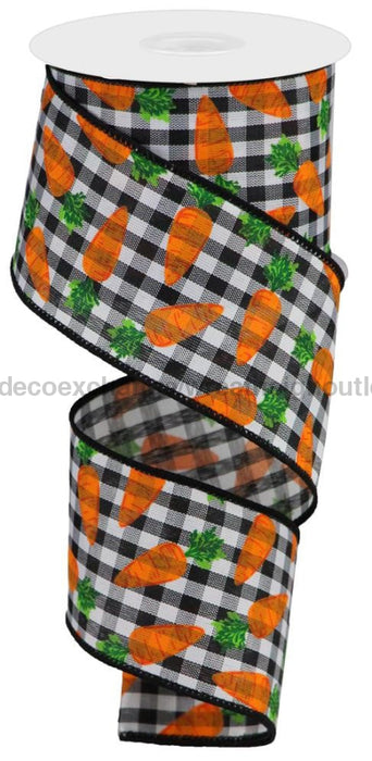2.5"X10Yd Carrots On Gingham Check Black/White/Orange/Green RGA1591X6 - DecoExchange