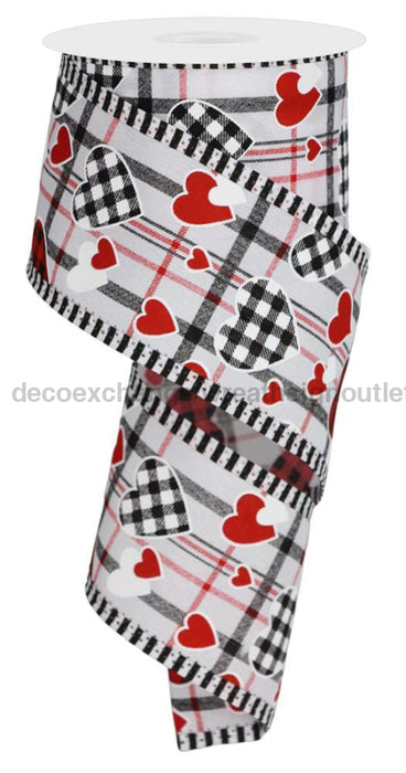 2.5’’X10Yd Check Heart/Plaid Heart/Stripe White/Red/Black RGA8799 Ribbon