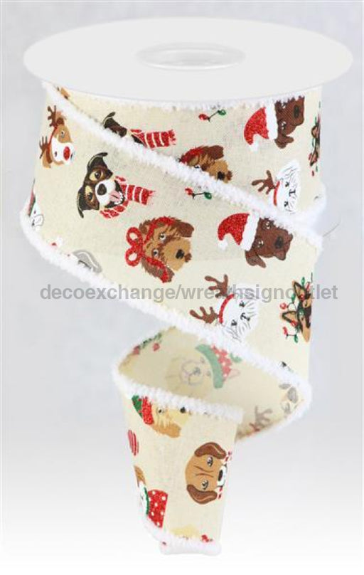 2.5X10Yd Christmas Dogs W/Drift Cream/Red/Wht/Blk/Gld Rga8321C2 Ribbon