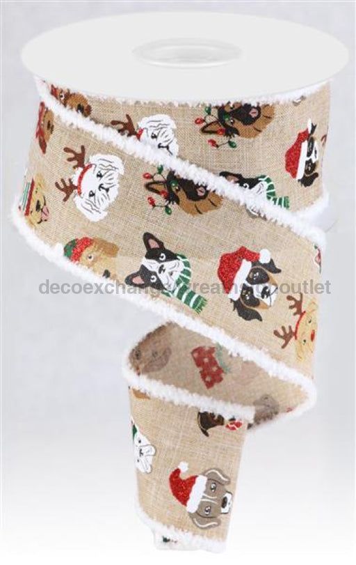 2.5"X10Yd Christmas Dogs W/Drift Lt Tan/Red/Wht/Blk/Gld RGA8321NE - DecoExchange