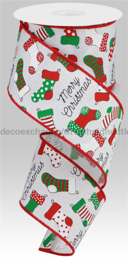 2.5’X10Yd Christmas Stockings/Faux Royal White/Red/Grn/Blk Rgb127227 Ribbon