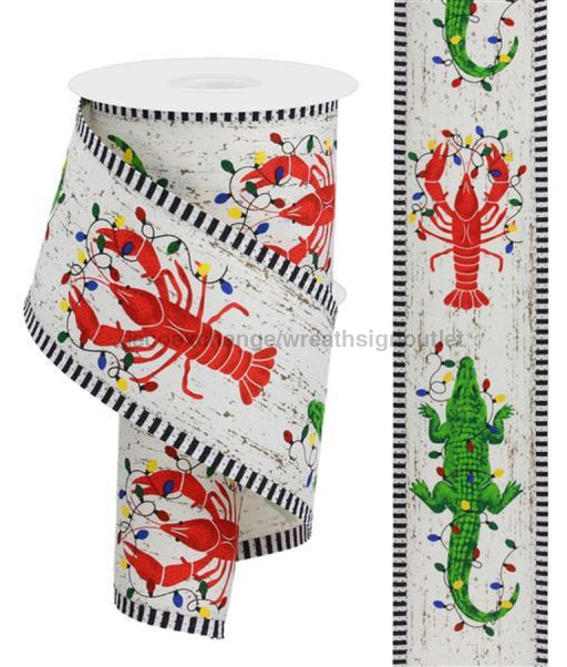 2.5X10Yd Crawfish/Gator/Lights/Stripe Ivory/Multi Rga894230 Ribbon