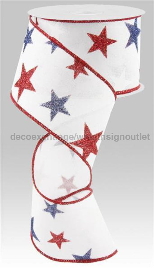 2.5"X10Yd Dashed Glitter Star On Royal White/Red/Navy RG0165827 - DecoExchange