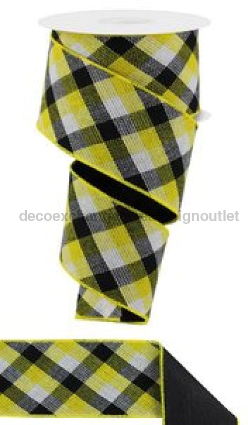 2.5’X10Yd Diag Woven Check/Pg Fused Black/White/Yellow Rgx011357 Ribbon