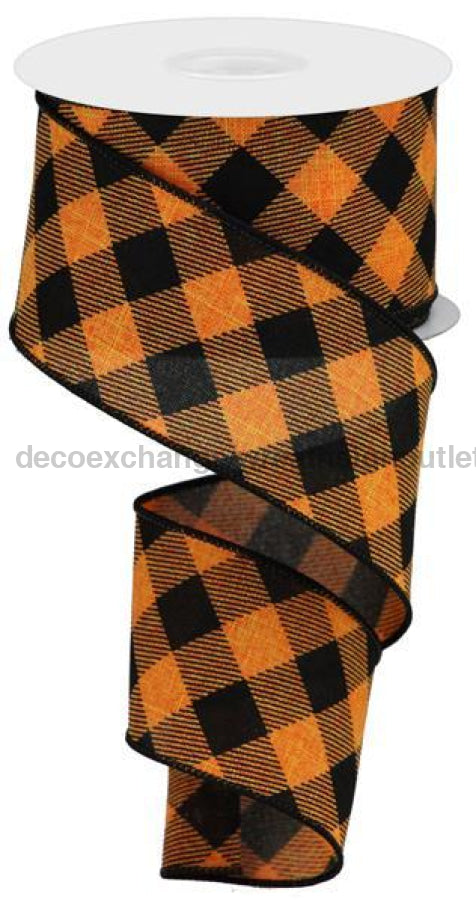 2.5"X10Yd Diagonal Check On Royal Orange/Black RGA127120 - DecoExchange