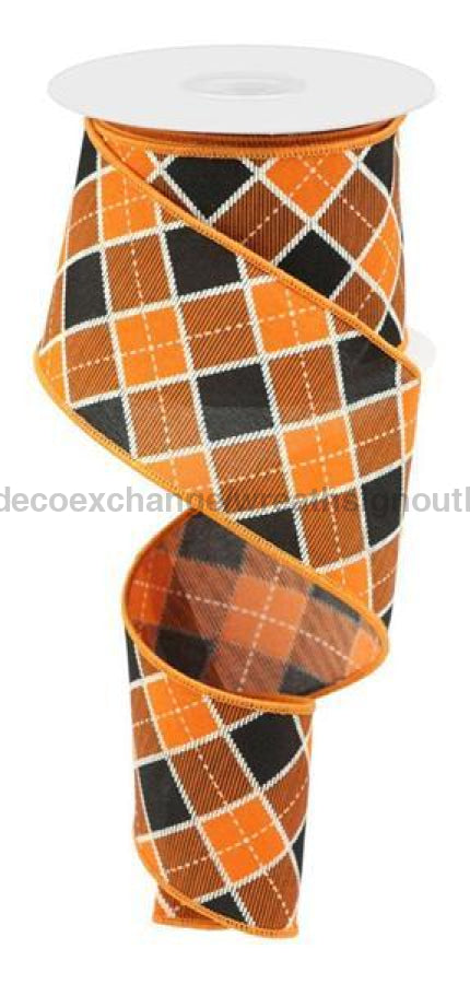 2.5"X10Yd Diagonal Check Orange/Black/White RGC197220 - DecoExchange®