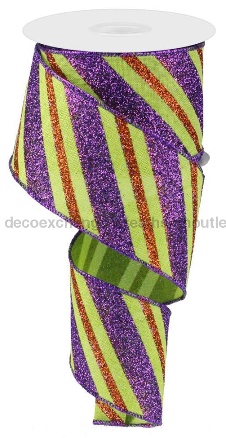 2.5"X10Yd Diagonal Glitter Stripe/Royal Lime/Purple/Orange RG017669K - DecoExchange