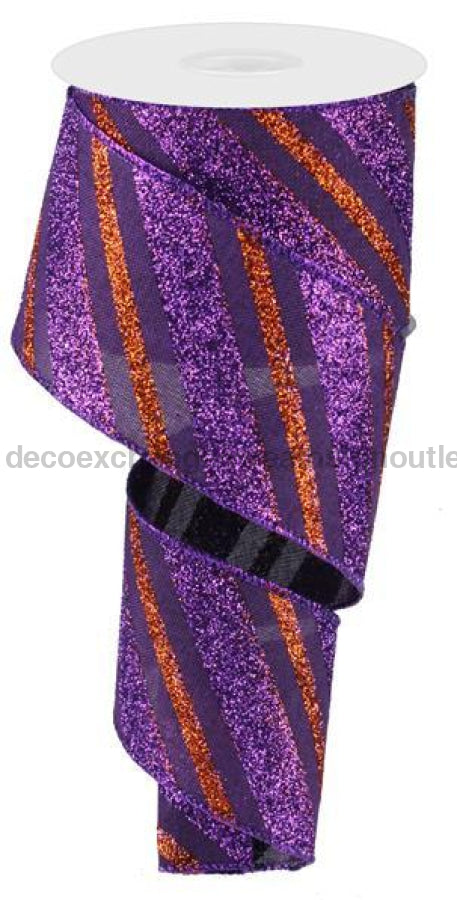 2.5"X10Yd Diagonal Glitter Stripe/Royal Purple/Orange RG0176623 - DecoExchange