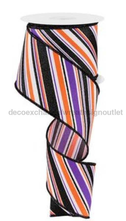 2.5’X10Yd Diagonal Stripe White/Purple/Orange/Black Rge182589 Ribbon