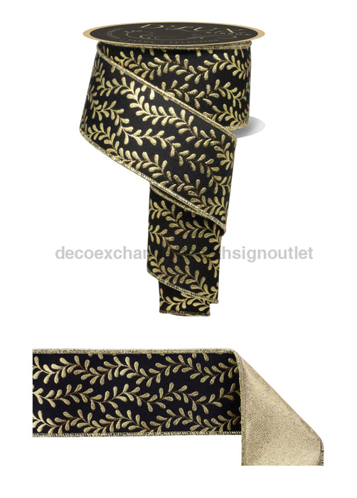2.5’’X10Yd Foil Leaf Garland/Fused Black/Gold LX314286 Ribbon