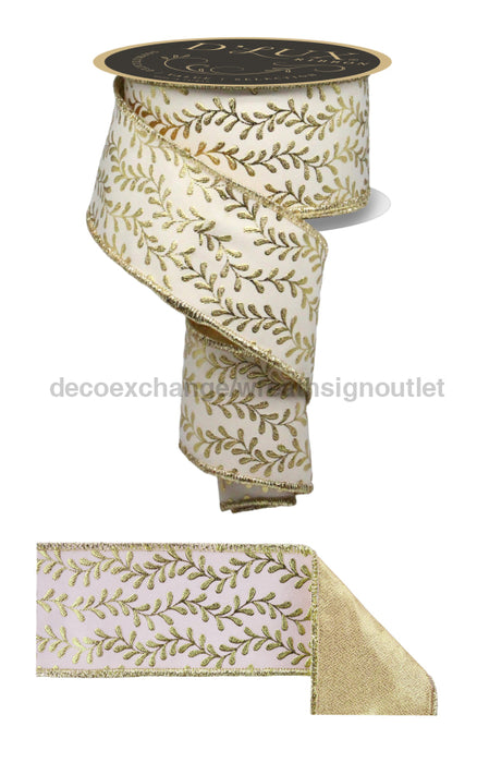 2.5’’X10Yd Foil Leaf Garland/Fused Ivory/Gold LX314277 Ribbon