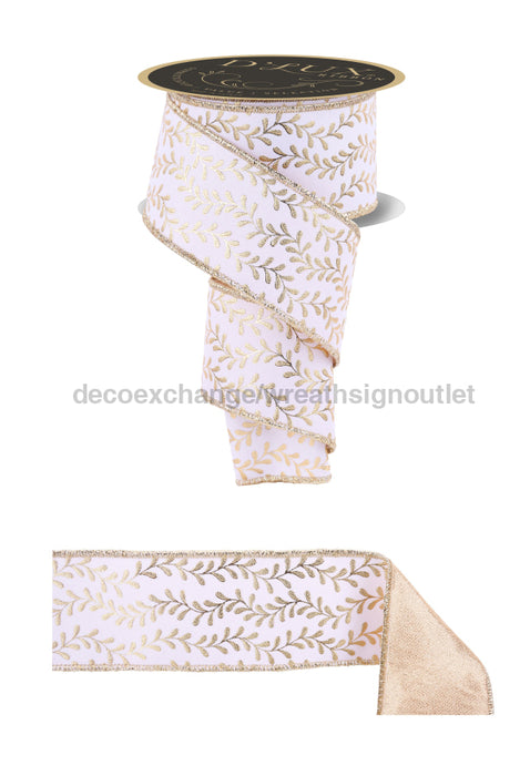2.5’’X10Yd Foil Leaf Garland/Fused White/Gold LX3142C6 Ribbon