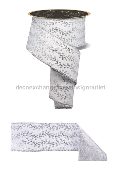 2.5’’X10Yd Foil Leaf Garland/Fused White/Silver LX314227 Ribbon