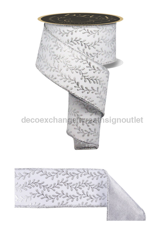 2.5’’X10Yd Foil Leaf Garland/Fused White/Silver LX314227 Ribbon