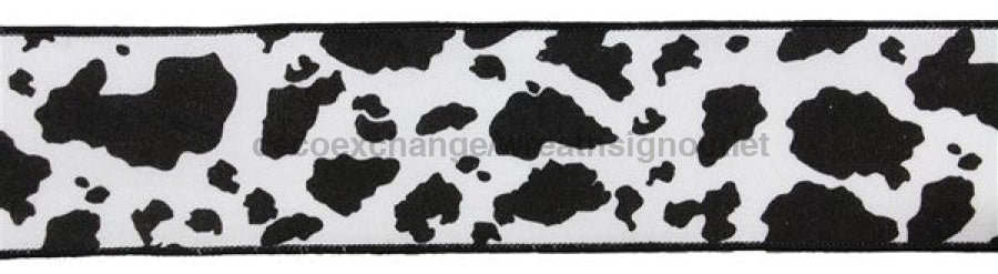 2.5"X10Yd Fuzzy Cow Print White/Black RGB137702 - DecoExchange