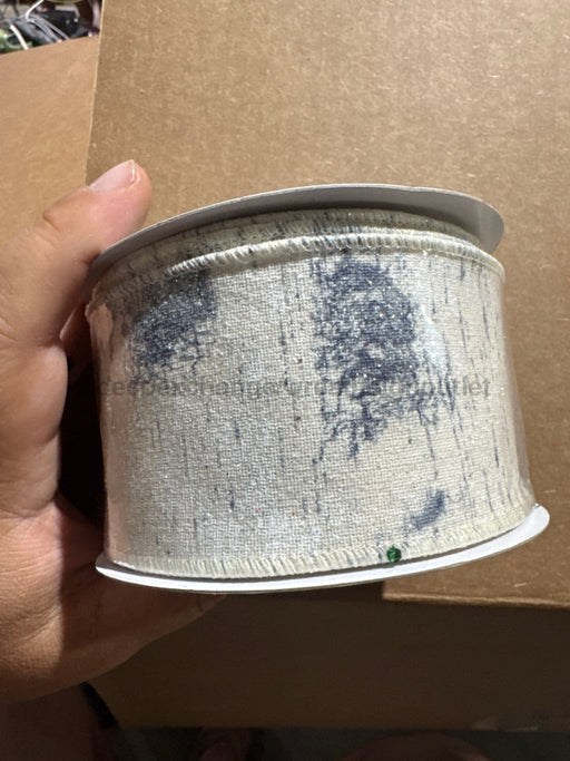 2.5’’X10Yd Glitter Birch Bark/Cotton Ivory/Smoke Blue/Navy RGC112519 Ribbon