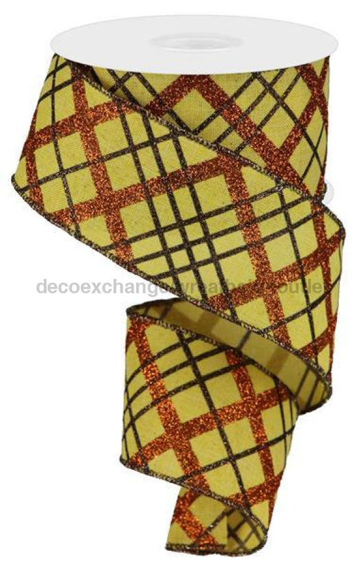 2.5"X10Yd Glitter Diagonal Plaid/Royal Mustard/Copper/Brown RGA1223FH - DecoExchange
