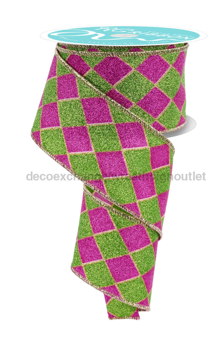 2.5’’X10Yd Glitter Harlequin Green/Hot Pink/Gold Rgf1621He Ribbon