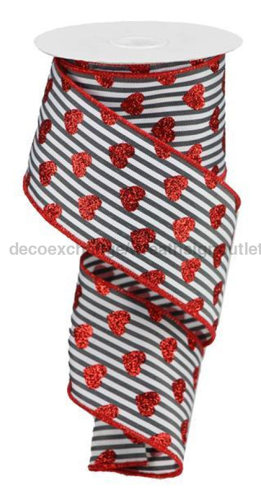 2.5"X10Yd Glitter Small Hearts Black/White/Red RGA1800X6 - DecoExchange