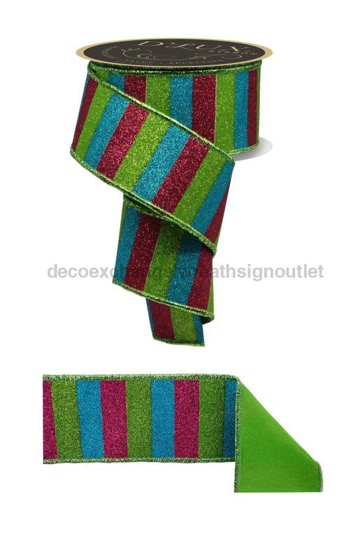 2.5’’X10Yd Glitter Stripe/Fused Hot Pink/Lime/Turq LX3105YA Ribbon