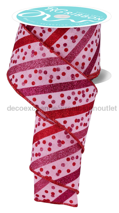 2.5’’X10Yd Glitter Stripe W/Confetti Dots Lt Pink/Red/Hot Pink RGH100115 ribbon