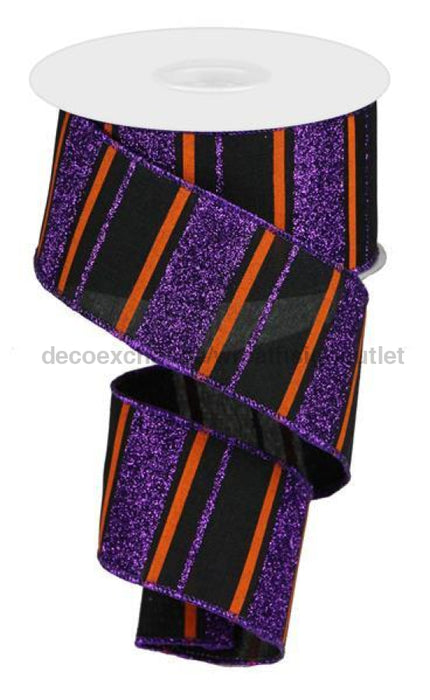2.5X10Yd Glitter Stripes On Royal Black/Orange/Dk Purple Rga1199Cn Ribbon