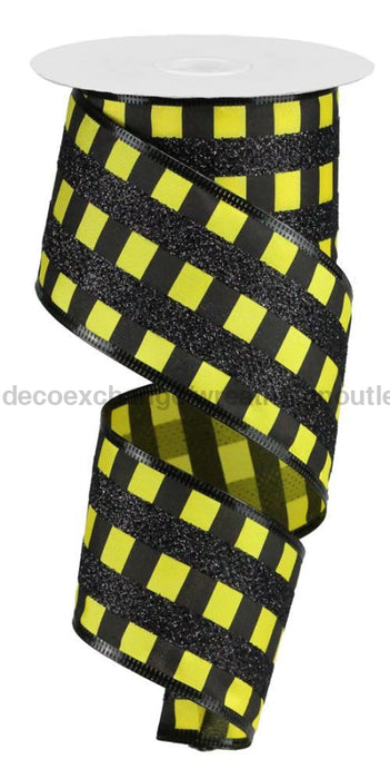 2.5’’X10Yd Glitter Stripes On Satin Yellow/Black RG882529 Ribbon