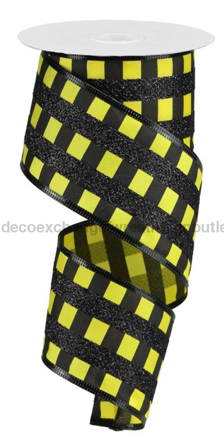 2.5’’X10Yd Glitter Stripes On Satin Yellow/Black RG882529 Ribbon