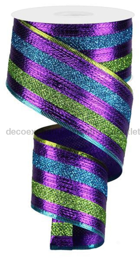 2.5"X10Yd Glitter Stripes Purple/Lime/Turquoise RG08031MM - DecoExchange