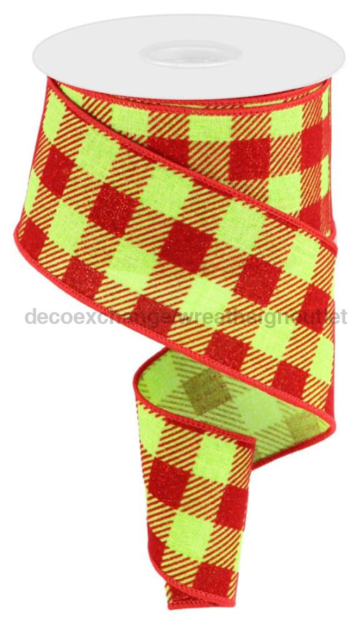 2.5’X10Yd Glitter Velvet Check Lime Green/Red Rgc182133