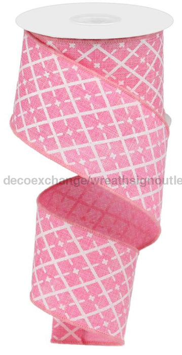 2.5’X10Yd Glittered Argyle On Royal Pink/White/Silver Rg0190222 Ribbon