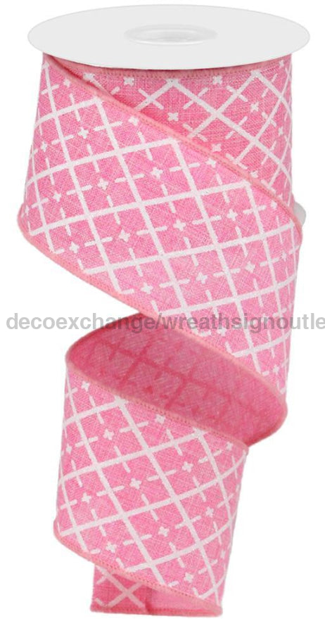 2.5’X10Yd Glittered Argyle On Royal Pink/White/Silver Rg0190222 Ribbon