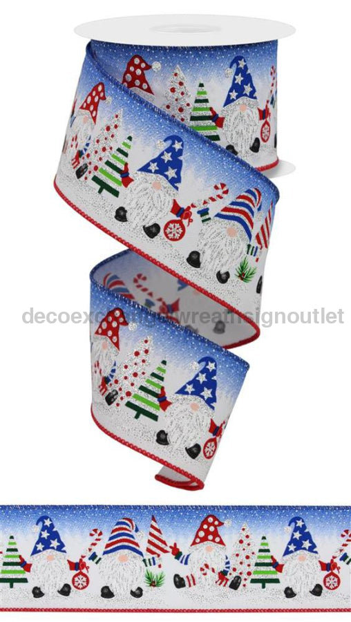 2.5’’X10Yd Gnomes In The Snow/Diagonal White/Blue/Red/Green RGE154303 Ribbon