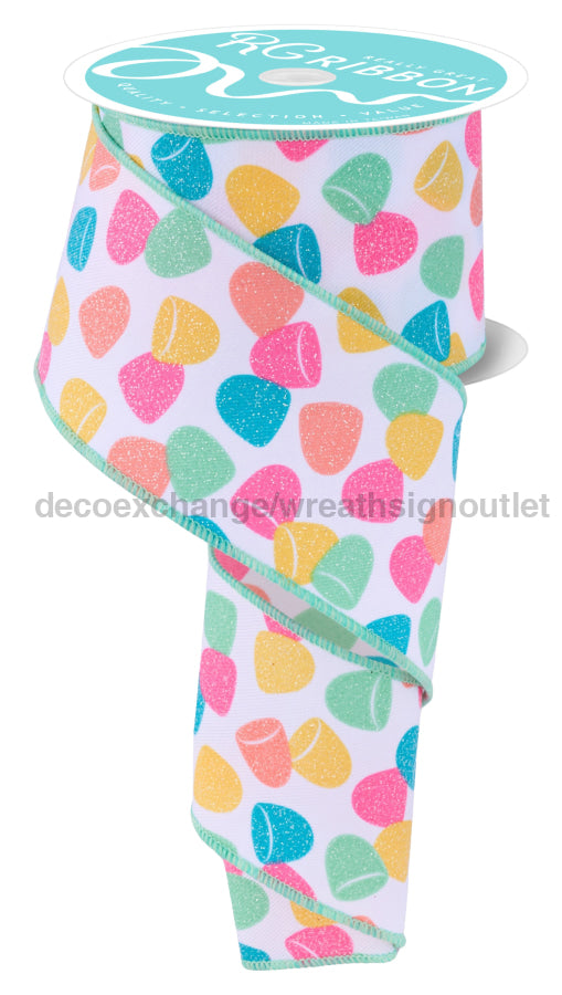2.5’’X10Yd Gumdrops White/Pastel RGF1631AK Ribbon