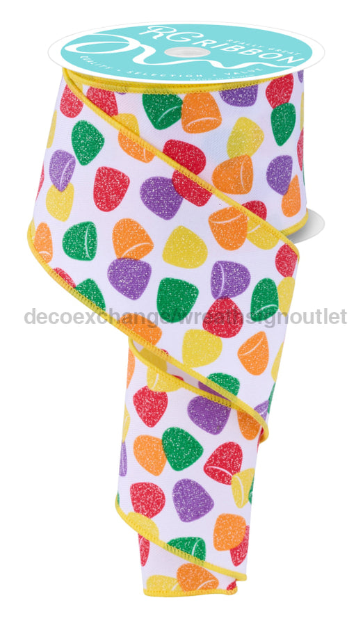 2.5’’X10Yd Gumdrops Wht/Yllw/Red/Grn/Orng RGF1631RT Ribbon