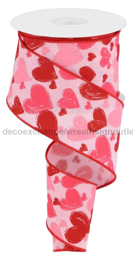 2.5’’X10Yd Hand Drawn Hearts/Royal Lt Pink/White/Red/Hot Pnk RGC199415 Ribbon