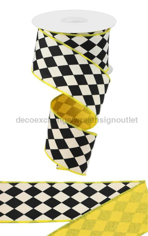 2.5’X10Yd Harlequin/Royal Fused Back White/Black/Sun Yellow Rgx00118N Ribbon