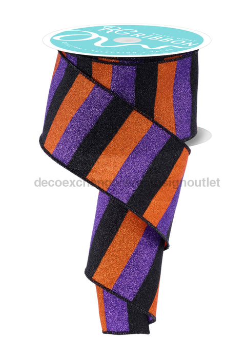 2.5’’X10Yd Horizontal Glitter Stripes Purple/Black/Orange RGF1619GE Ribbon