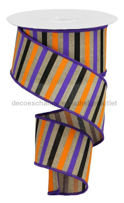 2.5"X10Yd Horizontal Stripe/Royal Lt Beige/Orng/Purple/Blck RGA121401 - DecoExchange