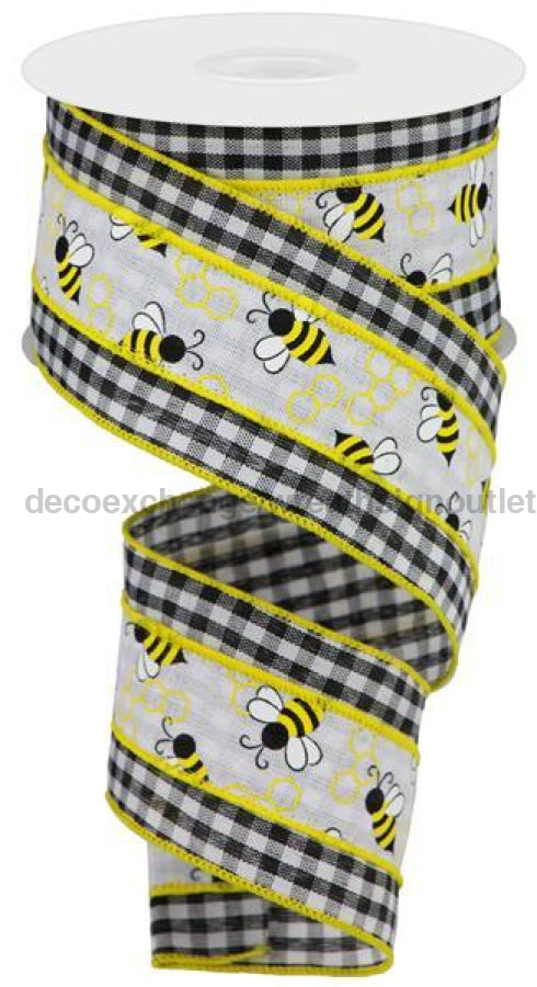 2.5"X10Yd 2 In 1 Bumblebees On Check White/Yellow/Black RG0817527 - DecoExchange