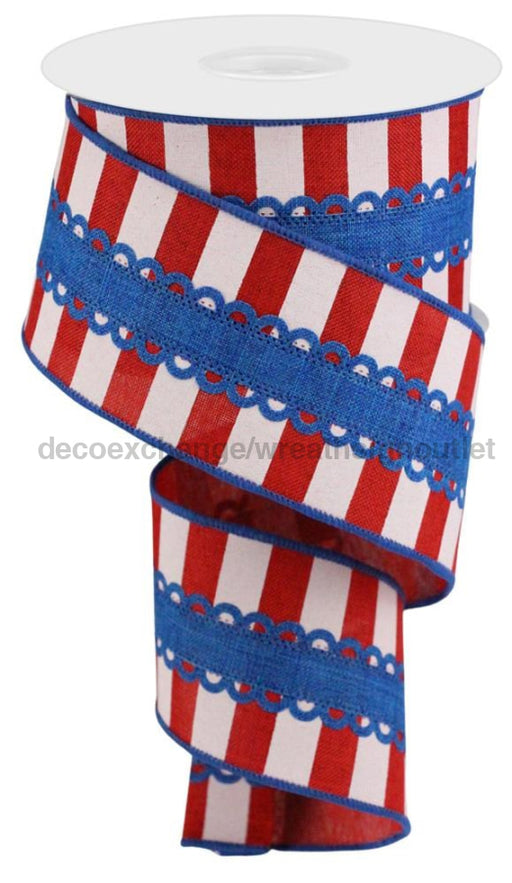 2.5’’X10Yd 2-In-1 Lace/Horizontal Stripe Red/White/Blue RG08095A1 Ribbon