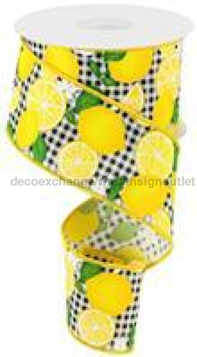 2.5"X10Yd Lemon W/Leaves/Check White/Blk/Yllw/Grn RGC1663E6 - DecoExchange