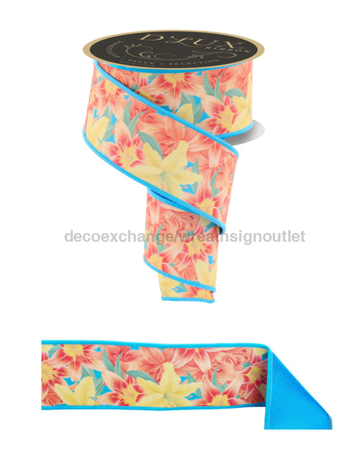 2.5’’X10Yd Lilies/Fused Multi Orange/Yellow/Green LX107220 Ribbon